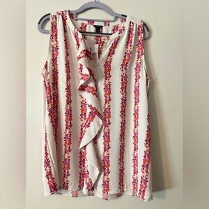 Ann Taylor Ruffled Floral Stripe Blouse - Red and Pink